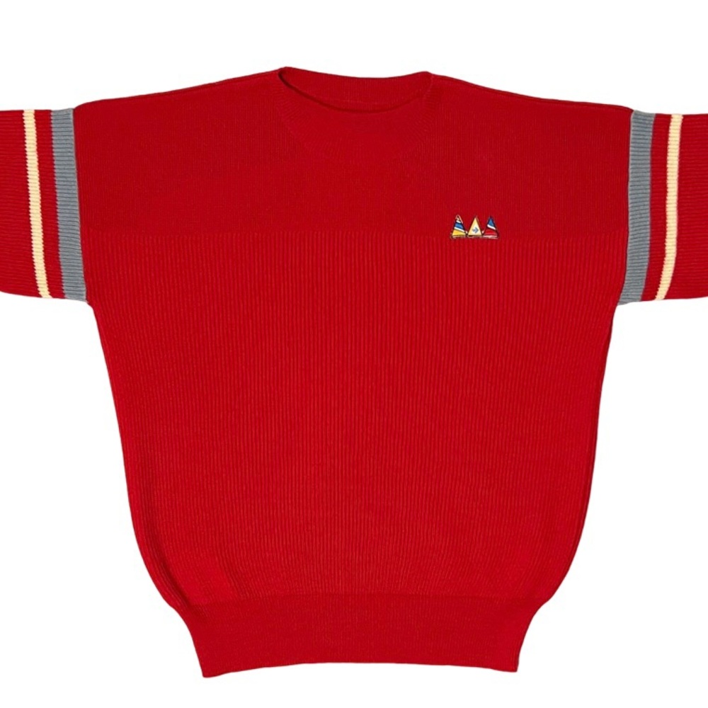 VTG 80’s Rare Navigare Men’s Red Sweater with Grey & White Stripes. XXL